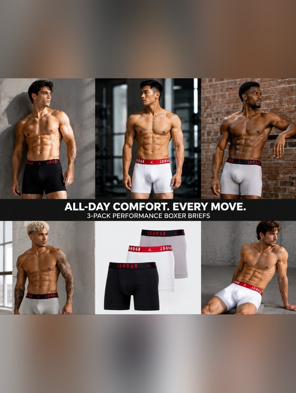 Jordan Flight Cotton Stretch Boxer Briefs – Black/gray /White – 3-Pack Size S